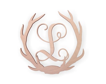 Antler Monogram Letter - Wooden Rustic Wall or Door Hanging