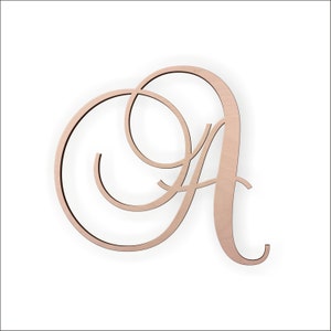 Letra de monograma de madera "A" - Letra de madera grande o pequeña, inacabada y cursiva - Perfecta para manualidades, bricolaje, bodas - Tamaños de 2" a 36"