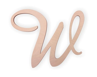 Wooden Monogram Letter W - Large or Small, Unfinished, Cursive Wooden Letter - Perfect for Crafts, DIY, Weddings - Sizes 2" to 36"