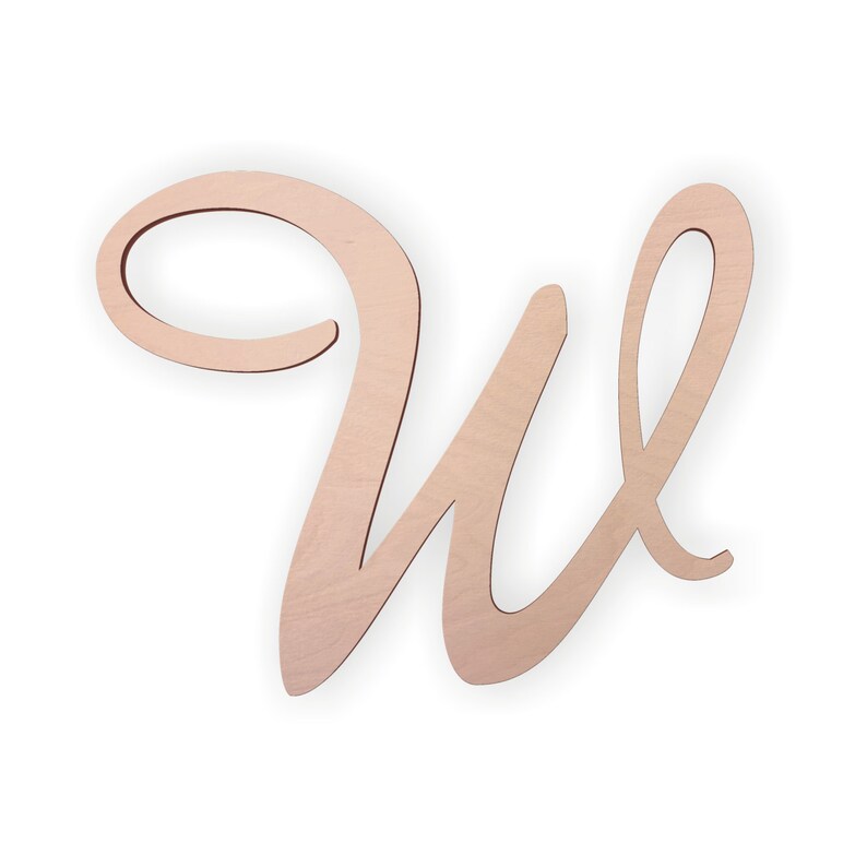 Wooden Monogram Letter W Large or Small, Unfinished, Cursive Wooden Letter Perfect for Crafts, DIY, Weddings Sizes 2 to 36 image 1