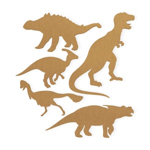 Grupo de dinossauros (5 dinossauros) - recorte, decoração de casa, corte em papelão de qualidade, disponível de 12 a 42 polegadas de altura