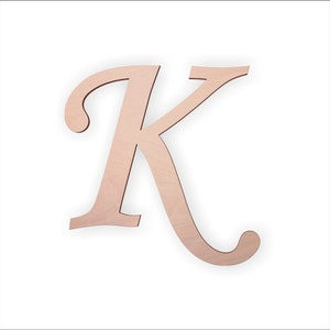 Wooden Monogram Letter &quot;K&quot; - Large or Small, Unfinished, Cursive Wooden Letter - Perfect for Crafts, DIY, Weddings - Sizes 1&quot; to 36&quot;