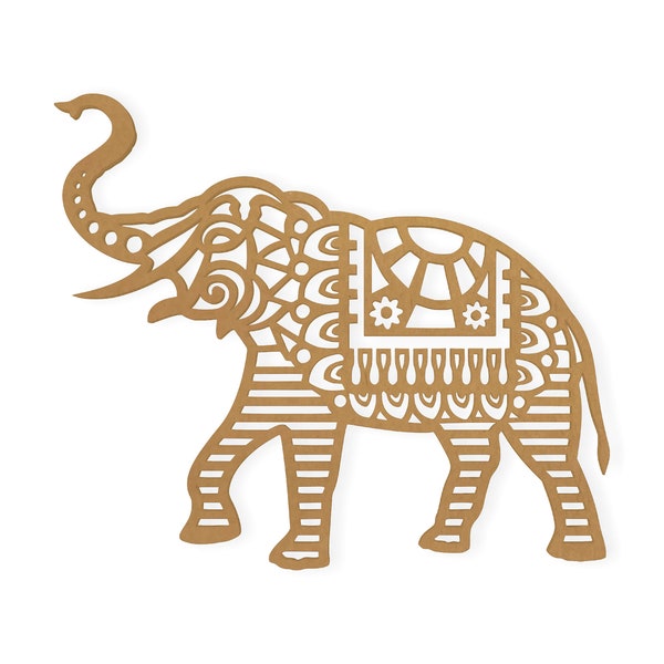 Tribal Elephant with Tusks, Cut Out, Wall Art, Home Decor, Wall Hanging, Cut From Quality Cardboard, Available from 5 to 42 Inches