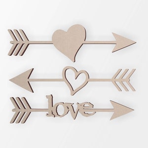 Decoración de boda Flechas de amor y corazón (3 flechas) - Recorte, decoración de boda, cortado de cartón de calidad, disponible de 5 a 36 pulgadas de largo