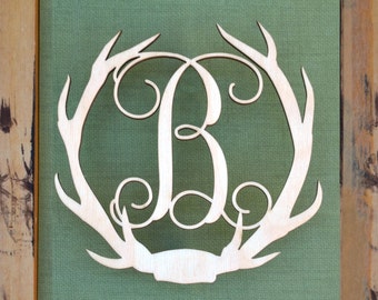 Unfinished Wooden Monogram Deer Antler - Home Decor, Great Gift, Door Hanger or Even for Weddings