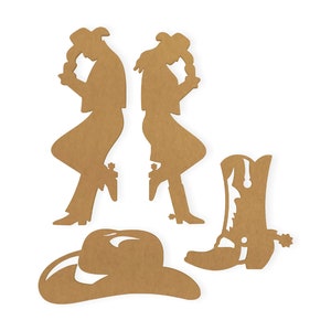 Siluetas de vaquero (2 vaqueros, 1 sombrero, 1 bota) - Recorte, decoración occidental del hogar, cortado de cartón de calidad, disponible de 12 a 42 pulgadas de alto