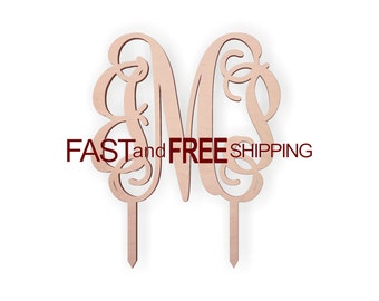 Wooden Cake Topper: Personalized Monogram (5 Inch Rustic Style)