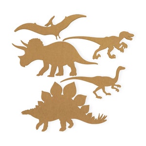 Grupo de dinossauros (5 dinossauros) - recorte, decoração de casa, corte em papelão de qualidade, disponível de 12 a 42 polegadas de altura