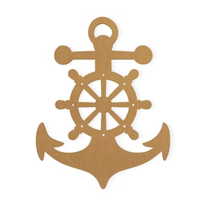Recorte de ancla náutica y rueda de barco - Decoración del hogar costero - Artesanía de cartón de calidad