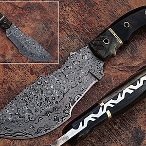 Custom Hand Forged Damascus Steel  Tracker Knife W/Leather Sheath