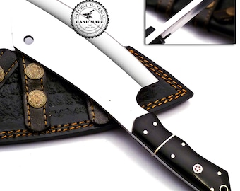 Chef Cleaver, Kitchen, BBQ ,Personalized Gift Bison Horn Handle Knife W/Sheath