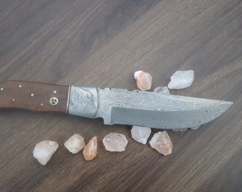 Hand Forged  Damascus Steel Skinner Knife W/Leather Sheath