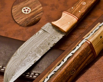Hand Forged Damascus Steel Skinning Knife: Handmade Hunting Knife