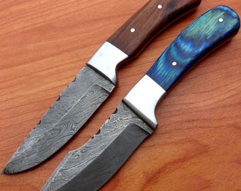 Set of 2 Custom  hand Forged Damascus steel Skinner   knife W/Sheath