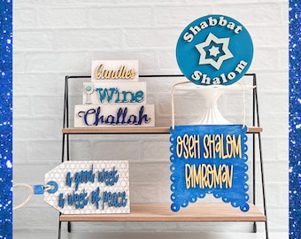 Shabbat Hand Painted Wood Signs Tiered Tray Decor Judaica Jewish Home Decorating
