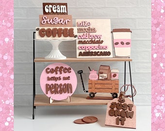 Coffee Bar Hand Painted Wood Signs Tiered Tray Decor Home Decorating