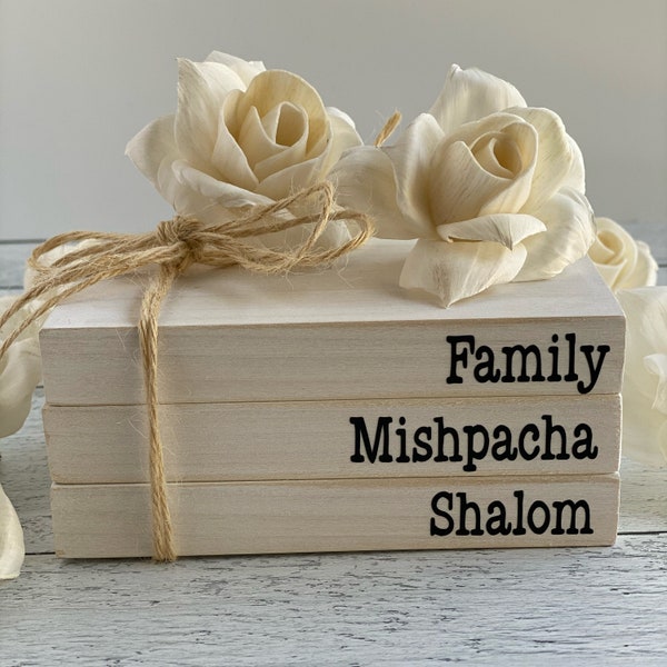 i com books name Family Mishpacha Shalom / Faux Books / Jewish Home Decor / Tiered Tray / Jewish Gift / Judaica