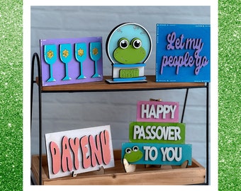 Passover Hand Painted Wood Signs Tiered Tray Decor Judaica Jewish Home Decorating