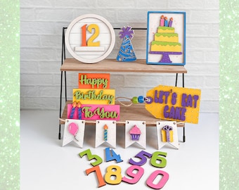 Happy Birthday Hand Painted Wood Signs Tiered Tray Decor