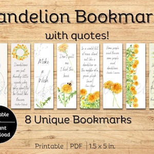 Printable Flower Bookmarks, Dandelion Bookmarks with Quotes
