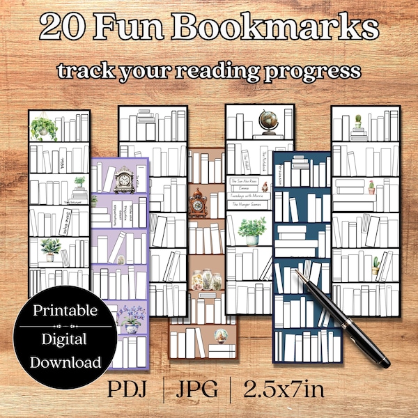 Reading Tracker Bookmarks, 20 Printable Bookmarks