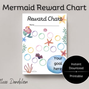 Mermaid Reward Chart, Kids Reward Chart, Bubble Reward Chart, Potty Training Printable, Girls Printable Reward Chart