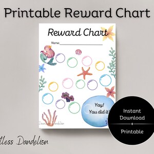 Mermaid Reward Chart, Reward Chart for Kids, Goal Setting Chart, Toddler Potty Chart