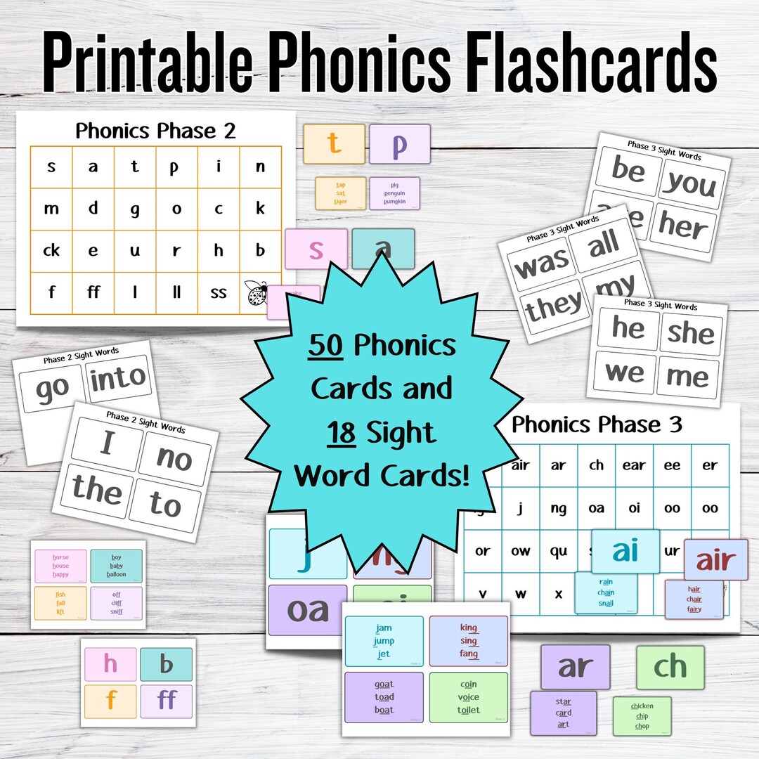 Printable Phonics Flashcards, Phase 2 and 3 Phonics Cards Etsy