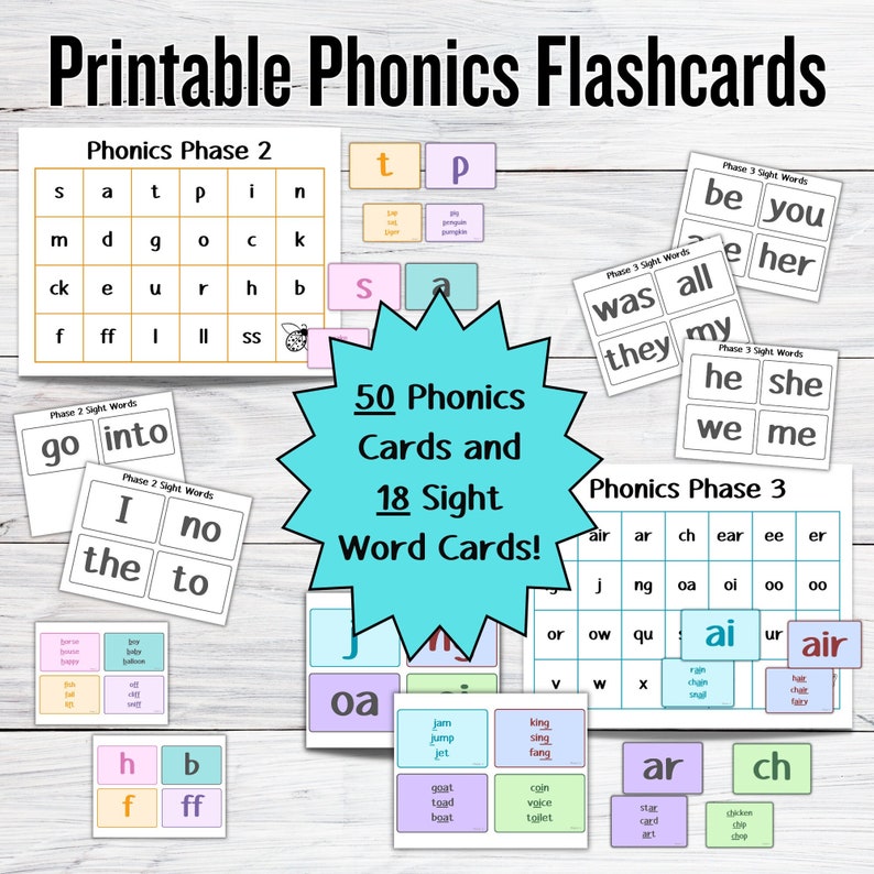 Printable Phonics Flashcards, Phase 2 and 3 Phonics Cards - Etsy