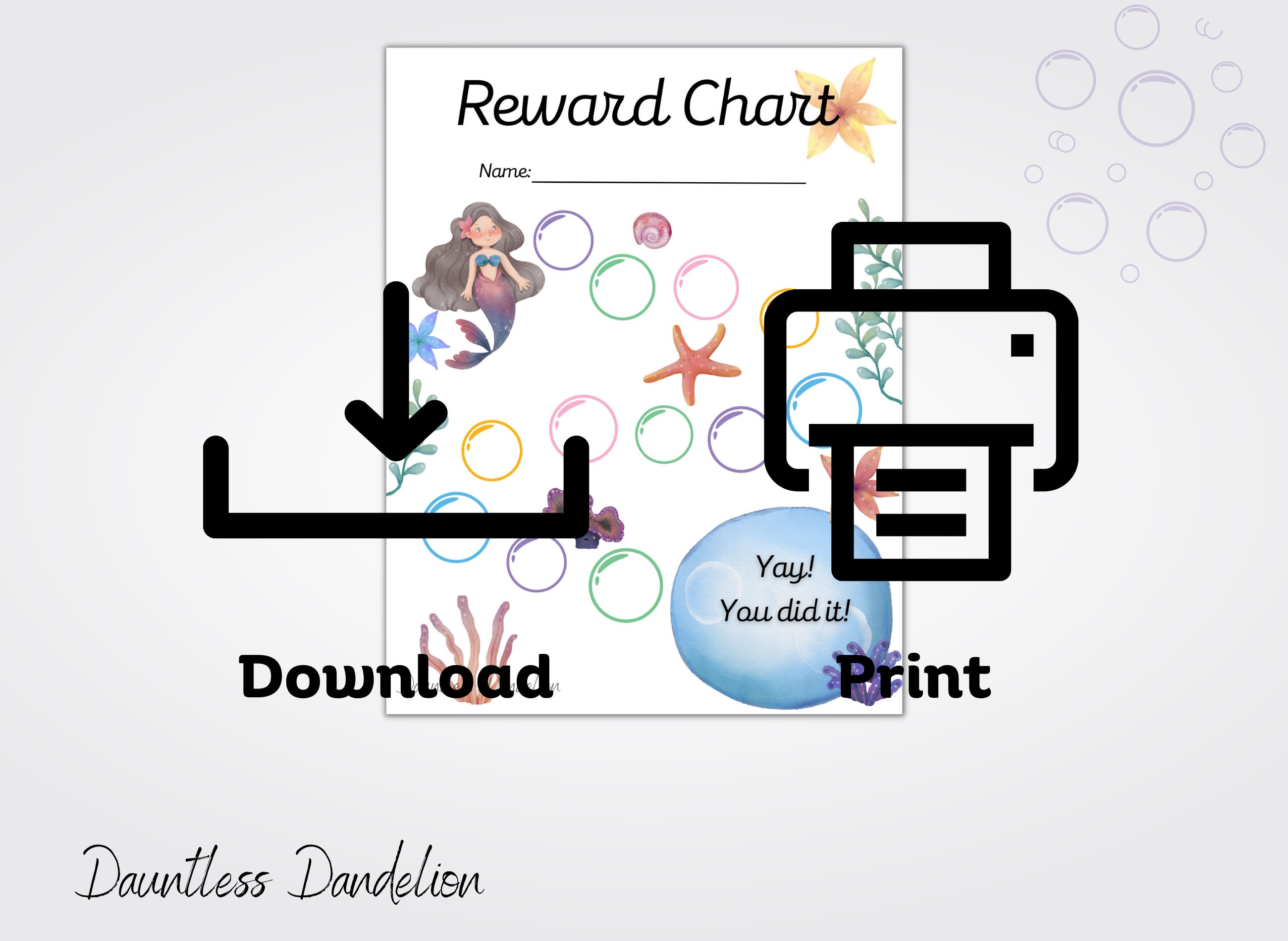 Printable Mermaid Reward Chart for Kids - Etsy