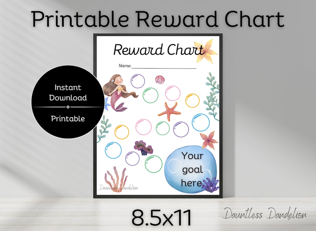 Mermaid Reward Chart, Kids Reward Chart, Printable Reward Chart, Goal ...