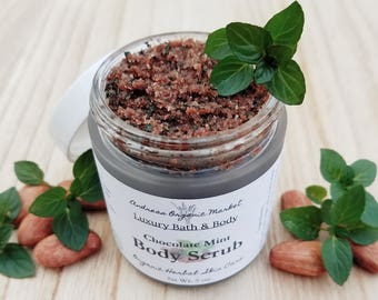 Organic Chocolate Mint Body Scrub, Natural Exfoliating Body Polish, Vegan Moisturizing Scrub