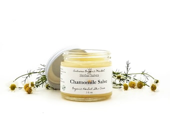 Organic Chamomile Flower Salve in a Glass Jar, Herbal Beeswax Balm Infused with Chamomile Flowers