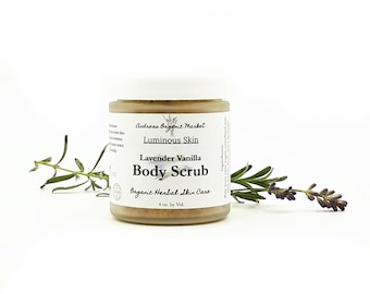 Organic Lavender Vanilla Body Scrub, Exfoliating Body Polish, Natural Moisturizing Body Scrub, Organic Bath and Body, Organic Skin Care