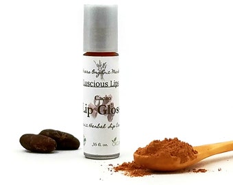 Organic Chocolate Lip Gloss, Vegan Lip Moisturizer with Argan and Almond OIls, Raw Cacao and Cocoa Butter Lip Oil