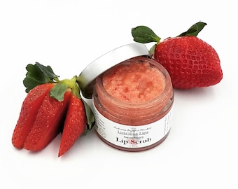 Organic Strawberry Lip Scrub, Natural Scrub with Real Strawberries, Exfoliating Lip Treatment, Eco-friendly