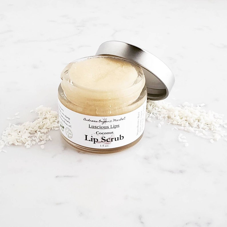 Organic Coconut Lip Scrub, Exfoliating Sugar Scrub for Dry, Flaky Lips, Vegan and Zero Waste image 1