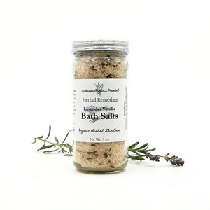 Organic Lavender Vanilla Bath Salts, Raw Pink Himalayan Salt Soak, in an Eco Friendly Glass Jar