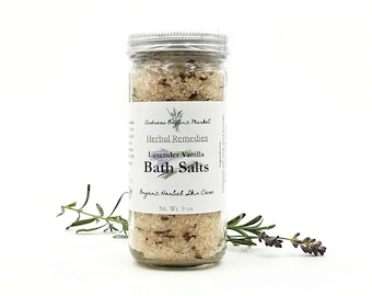 Organic Lavender Vanilla Bath Salts, Raw Pink Himalayan Salt Soak, in an Eco Friendly Glass Jar