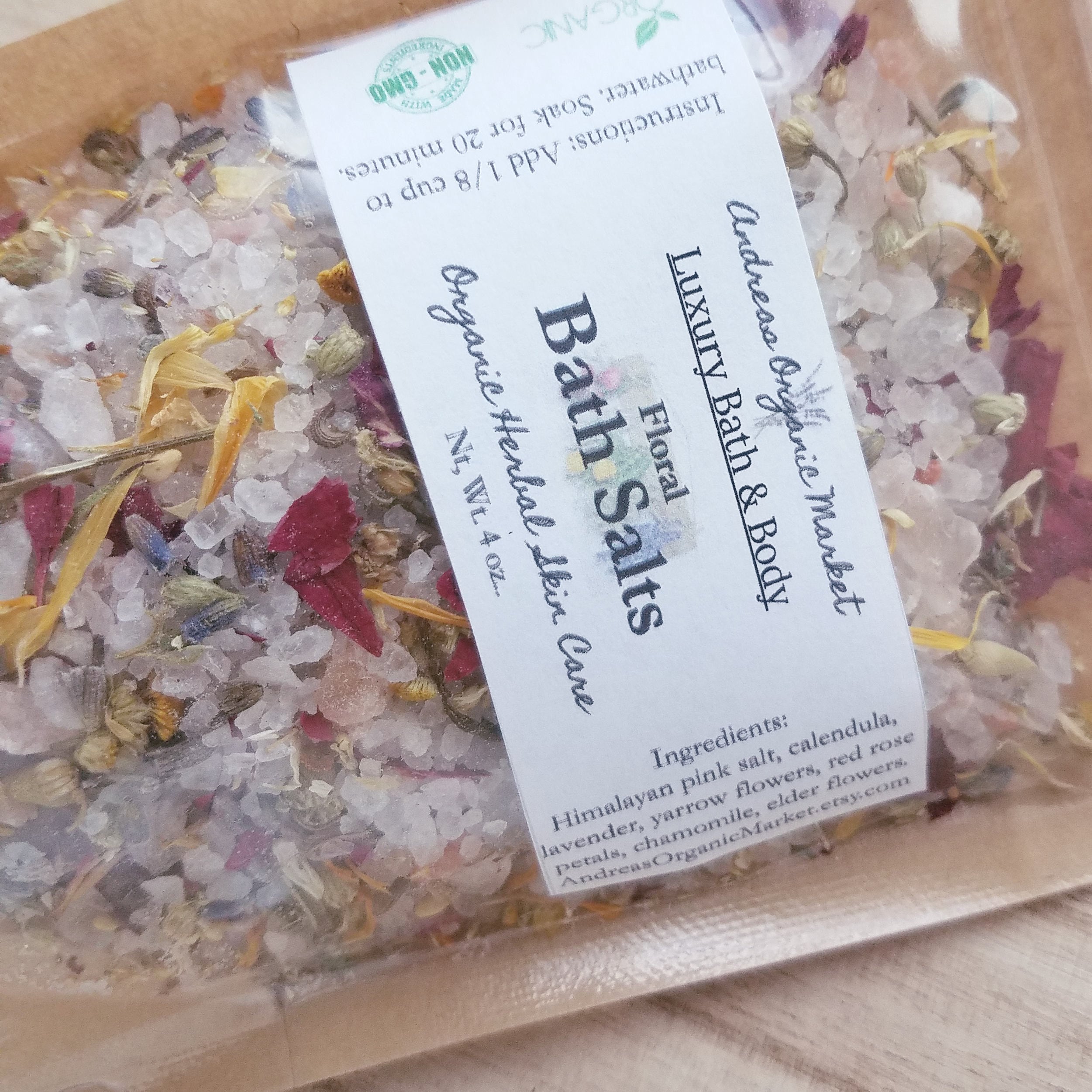 Organic Floral Bath Salts Dried Flowers Bath Soak Pink Etsy