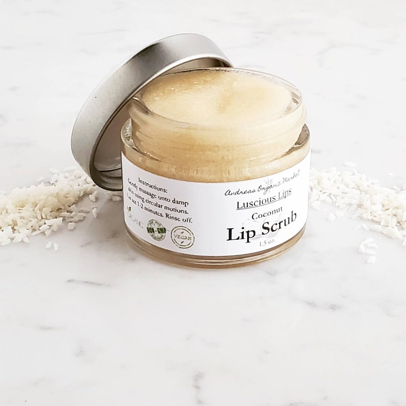 Organic Coconut Lip Scrub, Exfoliating Sugar Scrub for Dry, Flaky Lips, Vegan and Zero Waste zdjęcie 3