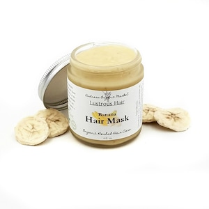 Organic Banana Hair Mask, Vegan Deep Conditioner, Natural Damaged Hair Treatment, Organic Plant Based Hair Care, Conditioning Mask