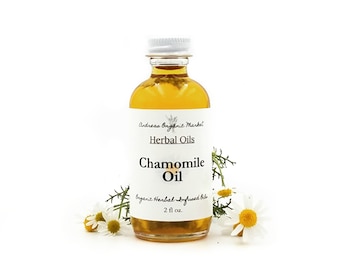 Organic Chamomile Flower Infused Oil for Inflamed or Irritated Skin, Herbal Body Oil in Glass Packaging