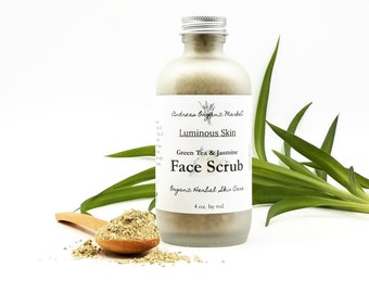 Organic Matcha Green Tea and Jasmine Facial Scrub, Anti Aging Gentle Cleansing and Exfoliating Scrub, Vegan Option Available