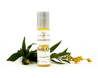 Organic Energizing Aromatherapy Roller in a Glass Bottle, Aromatherapy Oil to help combat Fatigue
