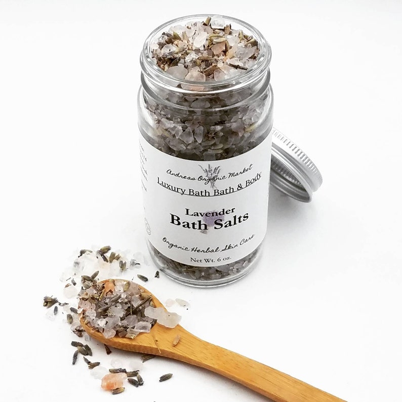 Lavender Bath Salts with Himalayan Pink Salt and Dead Sea Salt in a Reusable Glass Jar, Lavender Herb Flower Soak with Essential Oil image 2