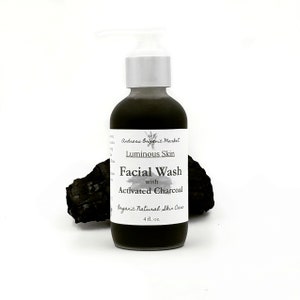 Organic Charcoal Face Wash, Unscented Facial Cleanser for Normal to Oily Skin Types