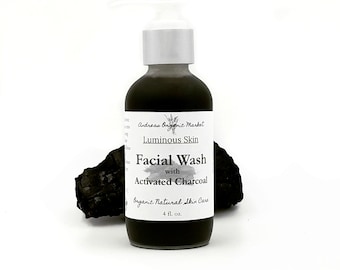 Organic Charcoal Face Wash, Unscented Facial Cleanser for Normal to Oily Skin Types