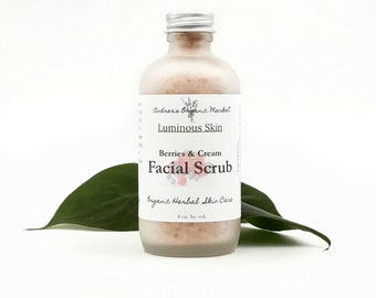 Organic Berries & Cream Facial Scrub, Exfoliating Face Scrub, Zero Waste Skin Care, Vegan Option