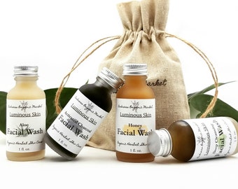 Set de muestras de limpiador facial, mini limpiadores faciales naturales para todo tipo de piel, regalo sin residuos para ella, set de jabón facial líquido ecológico
